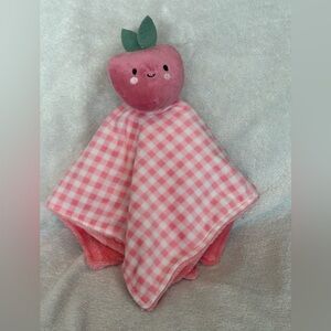 Just One You Carters Strawberry Plush Pink Plaid Security Blanket/Lovey 14X14”